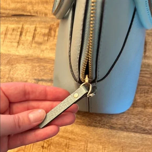 Kate Spade Gray/ Blue Leather Dome Satchel Handbag with Crossbody Strap - Picture 12 of 16